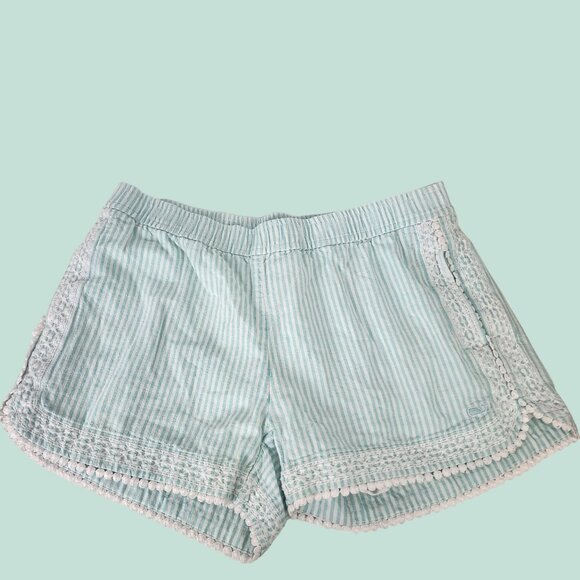 Vineyard Vines Pants - Vineyard Vines White Mint Striped Linen Shorts Embroider Pockets Pull On Small
